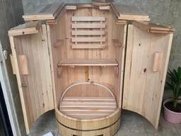 Mini saunen, fasssauna für 1 person, mini sauna für balkon, sauna lindenholz,