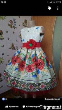 Платья детские и взрослые в украинском стиле, маки, хлопок